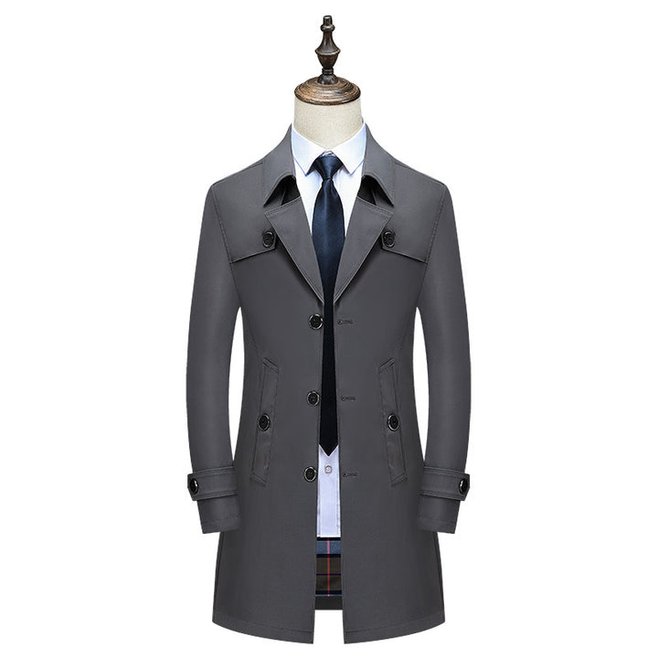 Herren Klassischer Trenchcoat mit karierter Innenfutter und Wetterschutz Drune