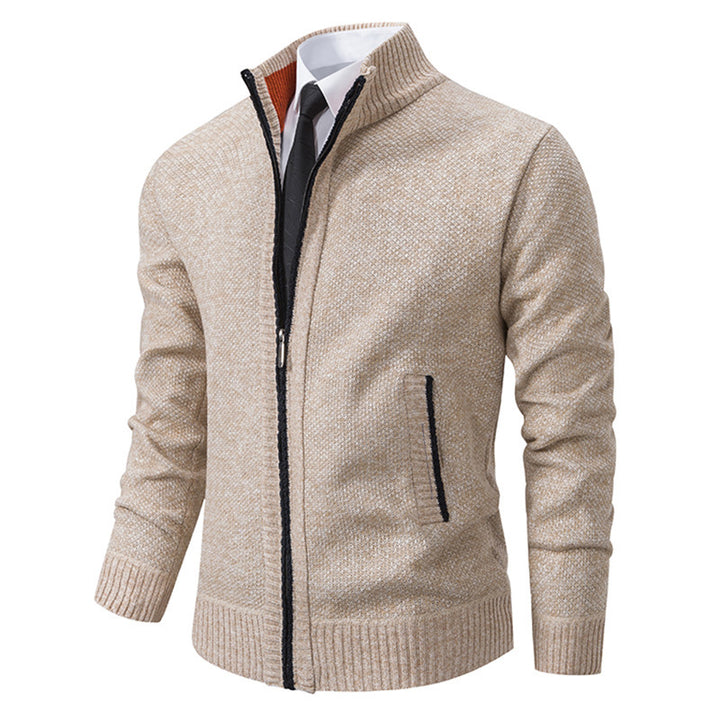 Herren nan gehobene Strickjacke mit Stehkragen und durchgehendem Reißverschluss, thermisch isolierend und tailliert geschnitten Drune