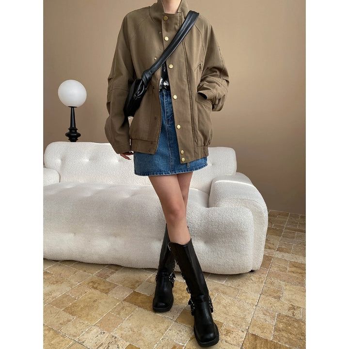 Damen lässige Übergangsjacke mit Druckknöpfen und praktischem Design Drune
