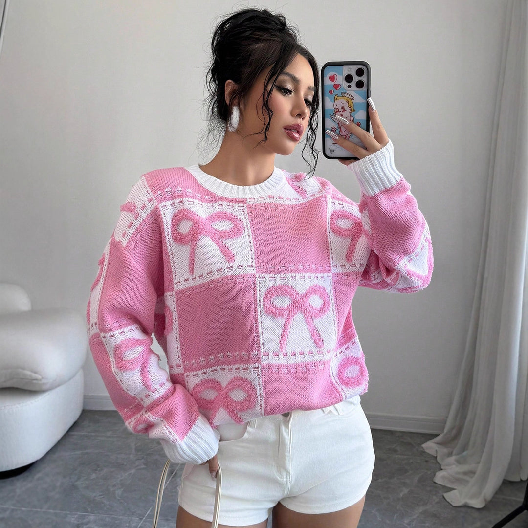 Damen verspielter Sweater mit Schleifenmuster Drune