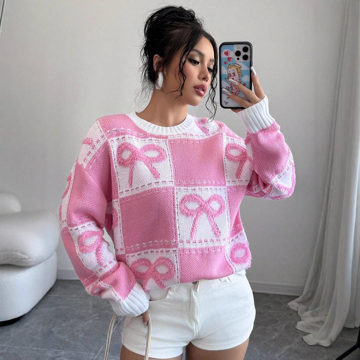 Damen verspielter Sweater mit Schleifenmuster Drune