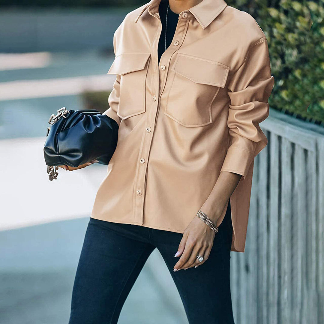 Damen elegante Blusenjacke mit Taschen und modernem Schnitt Drune