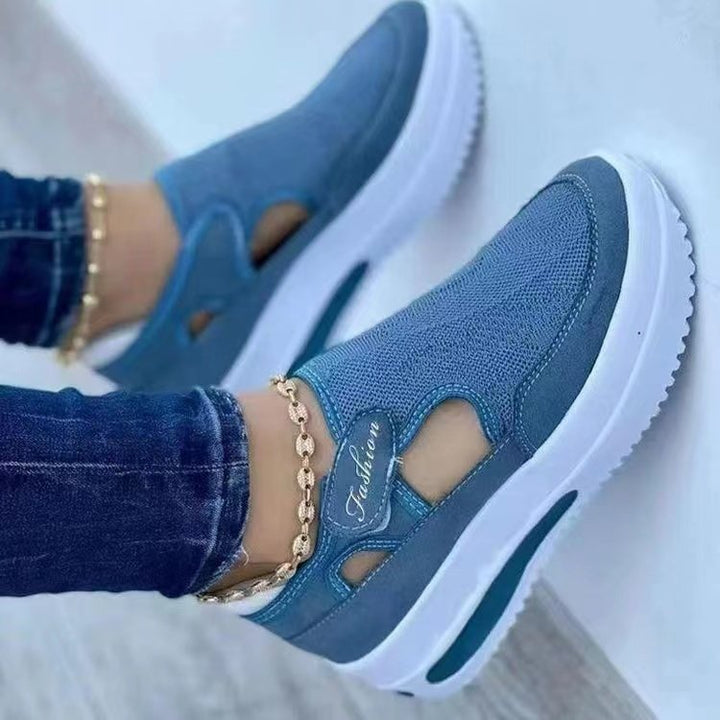 Damen  atmungsaktive Strick-Sneaker mit Klettverschluss, Cut-Outs und Plateau-Luftsohle Drune