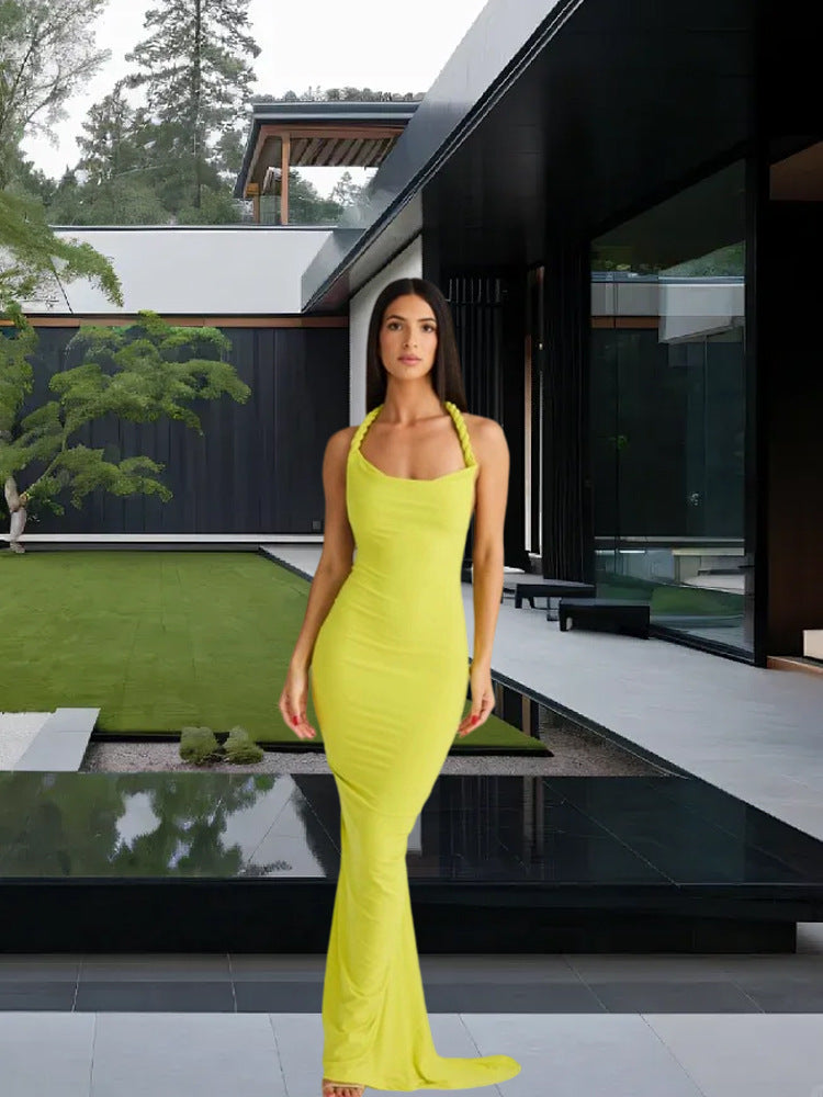 Damen figurbetontes Abendkleid mit elegantem Halterdesign und schwingendem Saum Drune