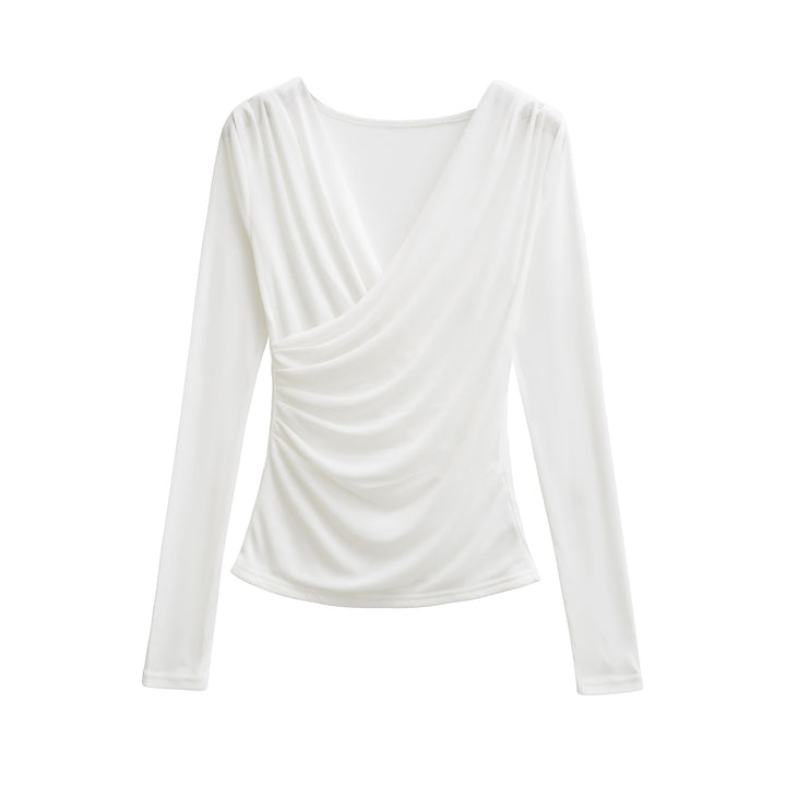 Damen Drapiertes Longsleeve mit V-Ausschnitt und seitlicher Raffung Drune