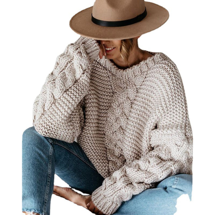 Damen Grobstrickpullover mit Zopfmuster und weiten Ärmeln Drune
