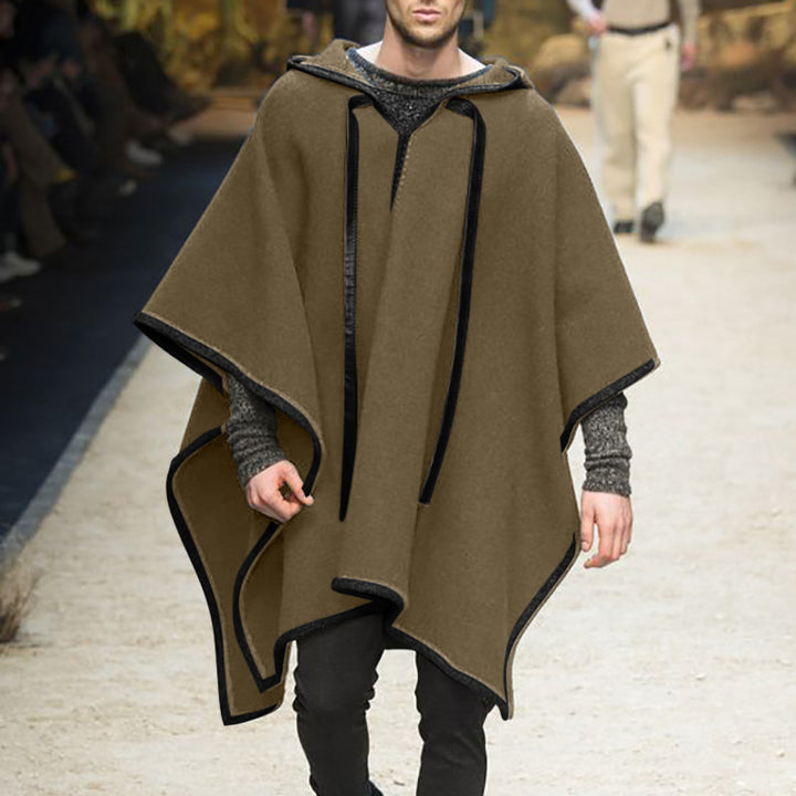 Herren Oversized Kapuzenponcho aus Strick mit geometrischem Mosaikmuster Drune