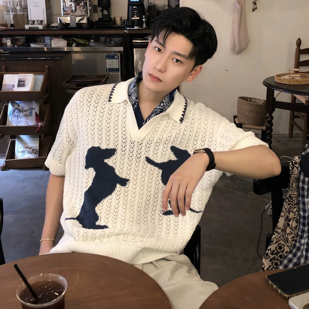 Herren Modischer Grobstrickpullover mit Tiermotiv Drune