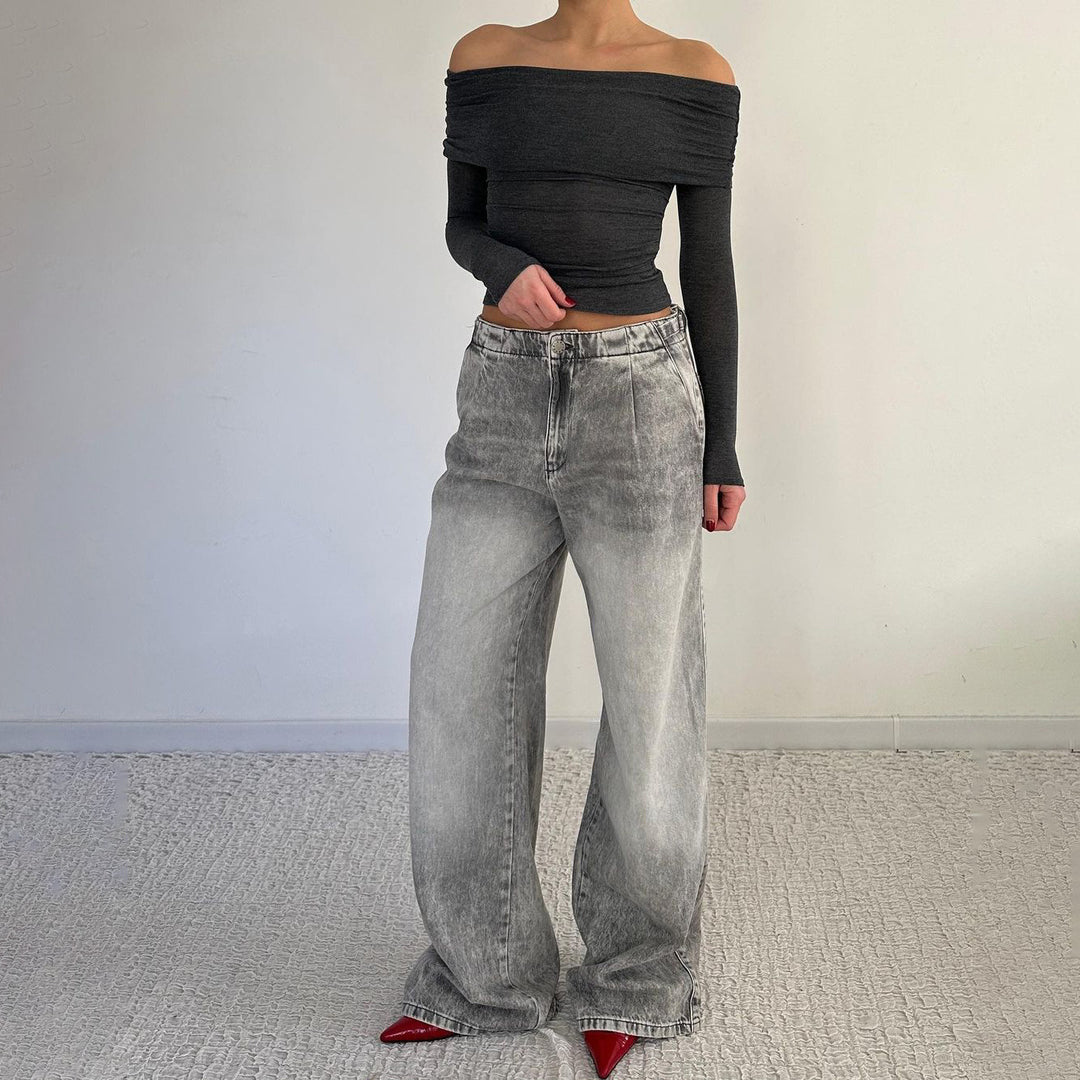 Damen Weit geschnittene Jeans mit modischem Used-Look Drune