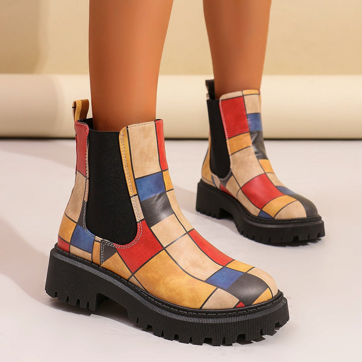 Damen Chelsea-Stiefel mit kreativem Musterdruck und rutschfester Sohle Drune