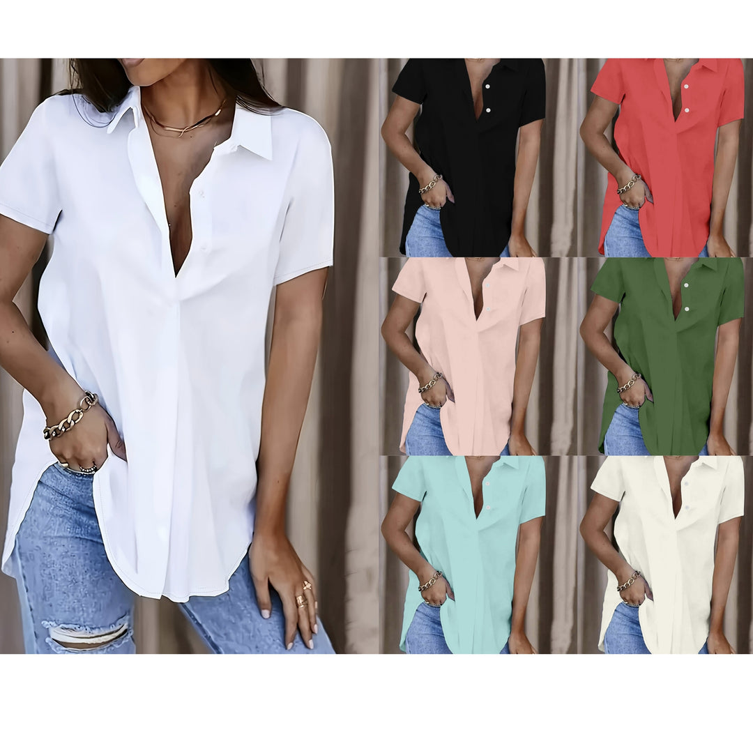Damen Oversized Hemdbluse aus leichtem Baumwollmix mit modischem V-Ausschnitt Drune