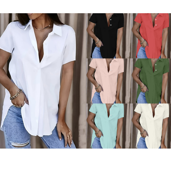 Damen Oversized Hemdbluse aus leichtem Baumwollmix mit modischem V-Ausschnitt Drune