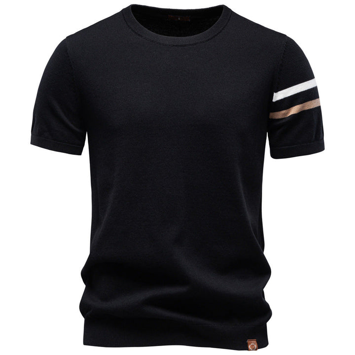 Herren nan feines Baumwollstrickshirt mit Rundhalsausschnitt kurzärmelig und kontrastierenden Ärmelstreifen Drune