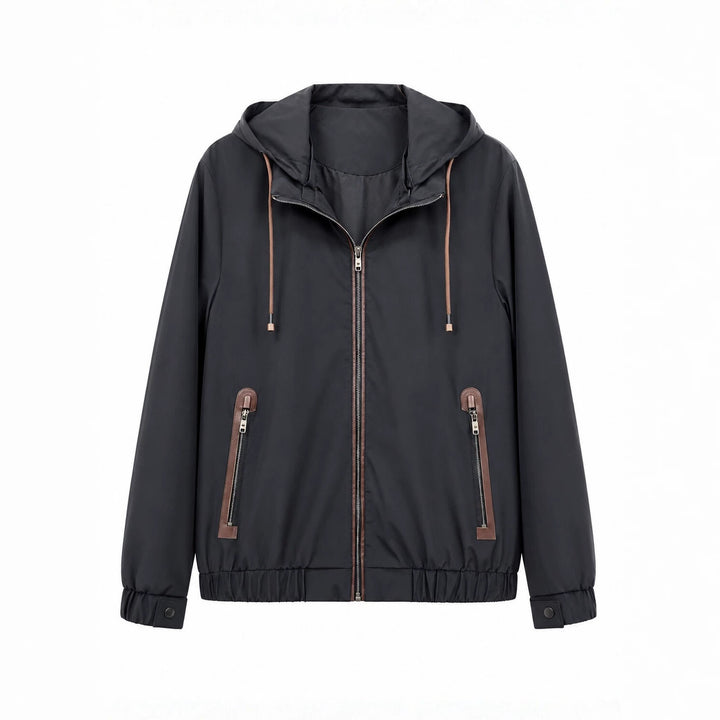 Herren Leichte Softshell‑Hoodiejacke mit wasserabweisender Außenlage, Lederapplikationen und Reißverschlusstaschen Drune