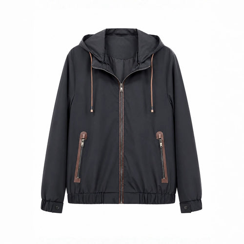 Herren Leichte Softshell‑Hoodiejacke mit wasserabweisender Außenlage, Lederapplikationen und Reißverschlusstaschen Drune