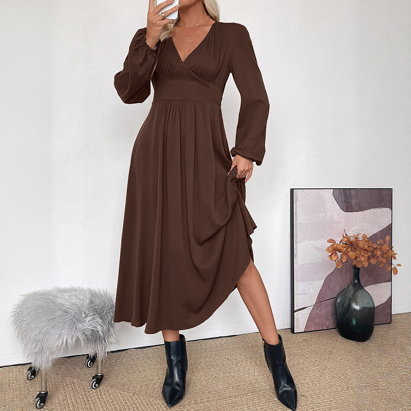 Damen Elegantes Langarm Maxikleid Drune