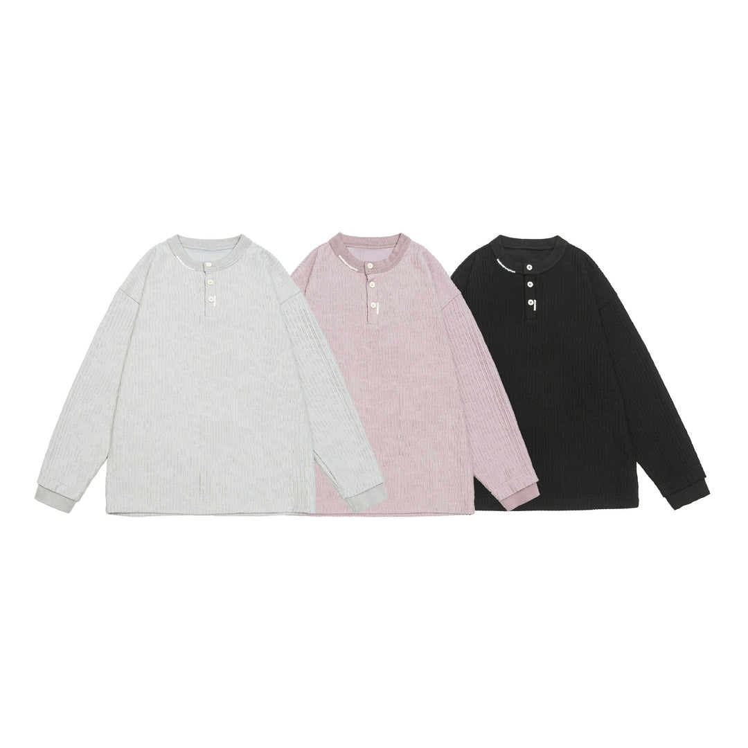 Unisex Gerippter Henley-Pullover mit Knopfleiste Oversize-Schnitt Drune