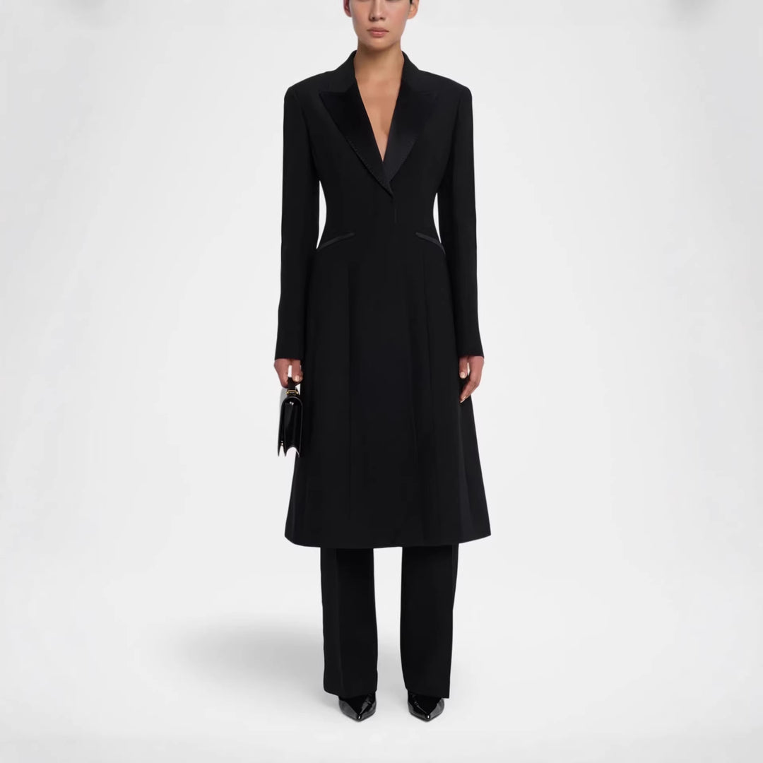 Damen Taillierter Abendlicher Mantel-Blazer mit Satinrevers und schlanker Silhouette Drune