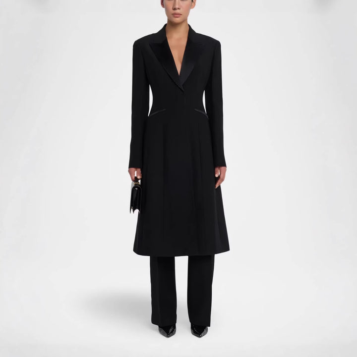 Damen Taillierter Abendlicher Mantel-Blazer mit Satinrevers und schlanker Silhouette Drune