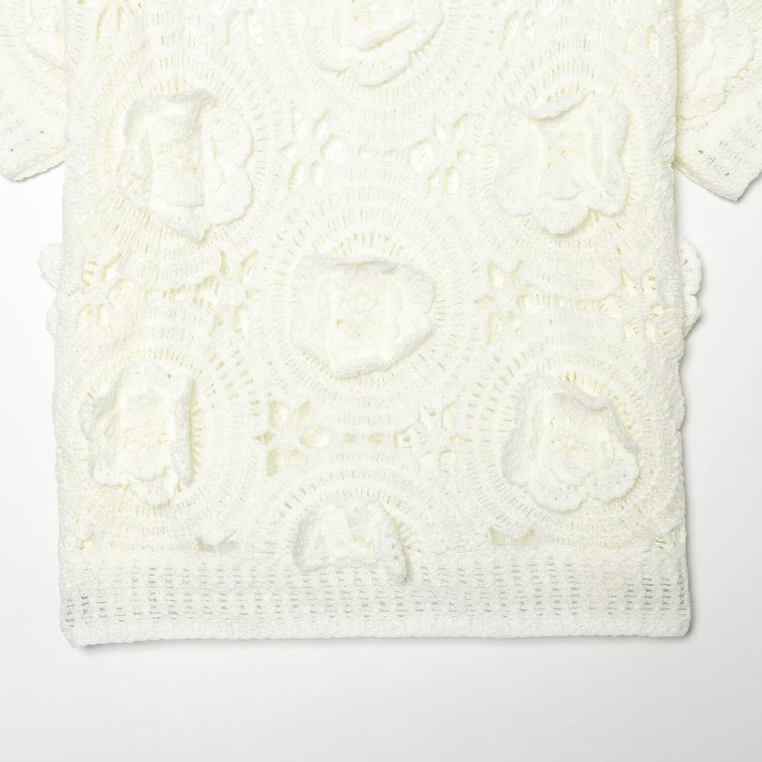 Damen Spitze T-Shirt mit luxuriöser Blumenstickerei und dekorativen Perlen Drune