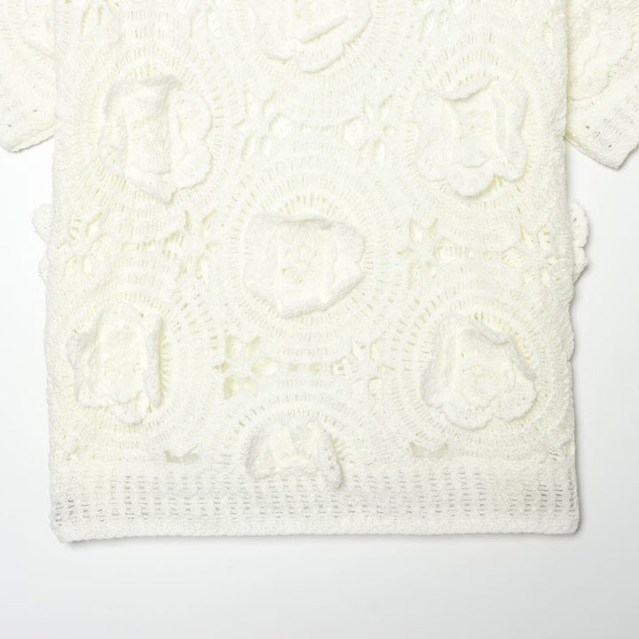 Damen Spitze T-Shirt mit luxuriöser Blumenstickerei und dekorativen Perlen Drune