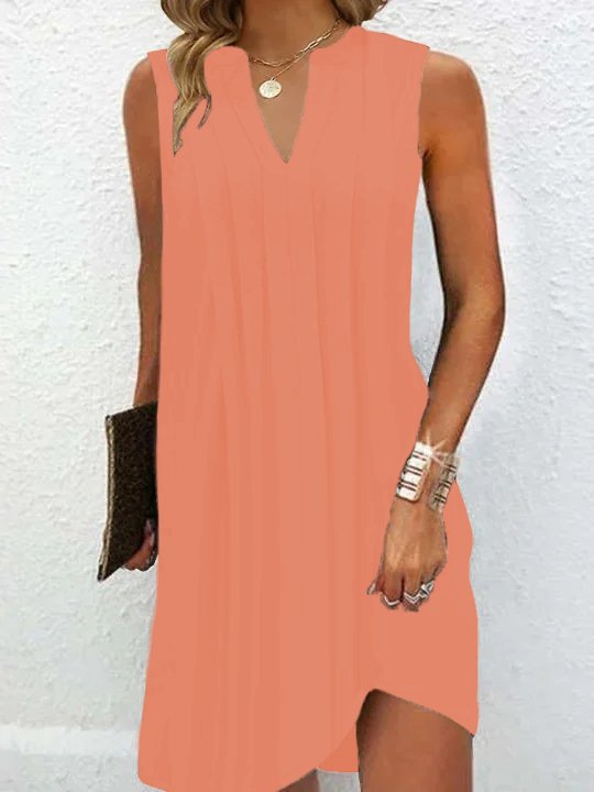Damen elegantes, ärmelloses Kleid mit V-Ausschnitt und asymmetrischem Saum Drune