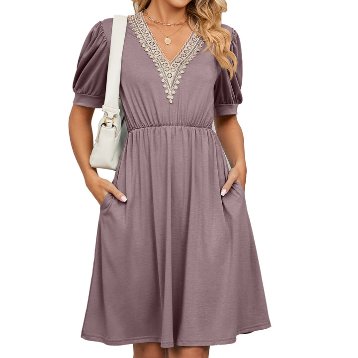 Damen Midikleid mit elegantem V-Ausschnitt und Rüschendetails Drune