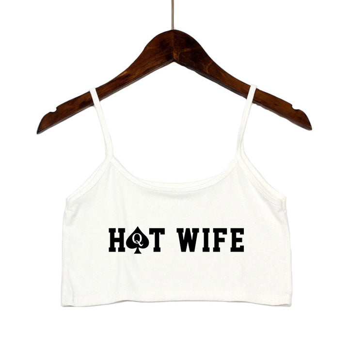 Damen Crop-Top mit modernen Schriftzügen und verstellbaren Trägern Drune