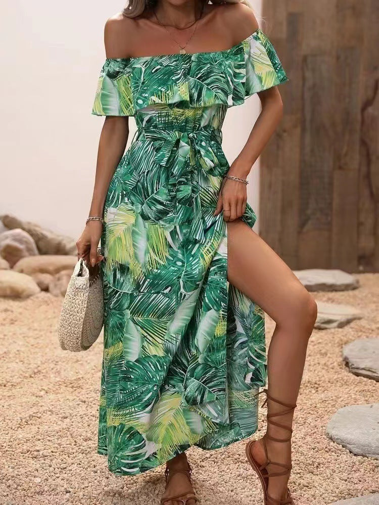 Damen Maxikleid mit off-shoulder Design und tiefem Schlitz Drune