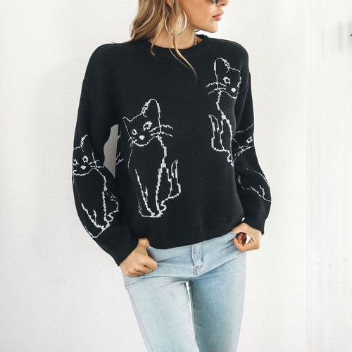 Drune | Verspielter Strickpullover Mit Katzenmuster