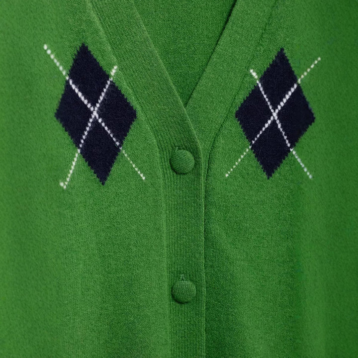 Damen V-Ausschnitt Rautenmuster Cardigan Drune