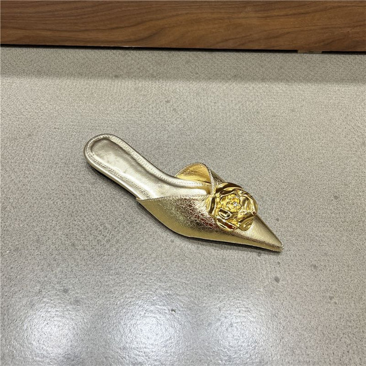 Damen Spitz zulaufende Mule-Slipper mit dekorativer Blütenapplikation und gepolsterter Innensohle Drune