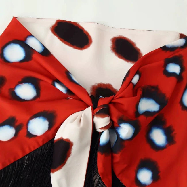 Damen Fransen‑Pareo mit Animal‑Print und Bindeschleife Drune