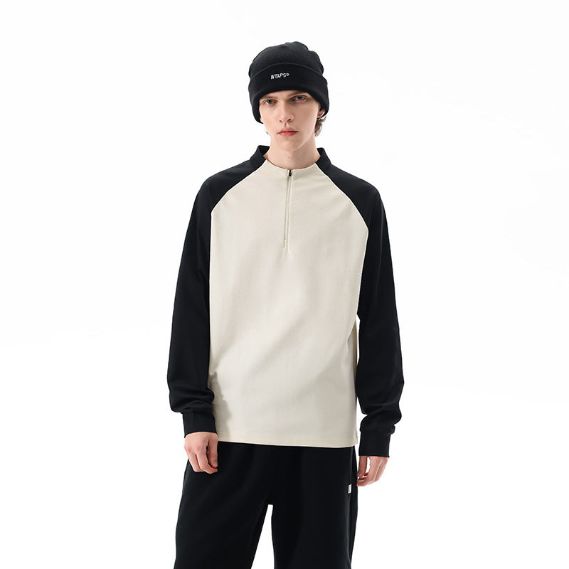 Herren Halbzip-Sweatshirt mit Raglanärmeln, Stehkragen und Kontrastärmeln Drune