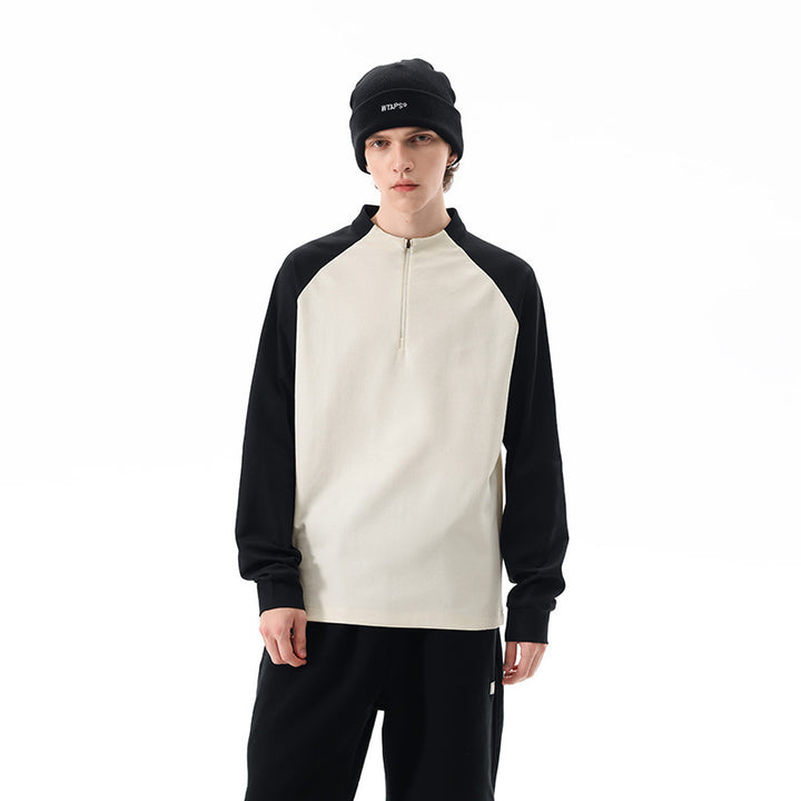 Herren Halbzip-Sweatshirt mit Raglanärmeln, Stehkragen und Kontrastärmeln Drune