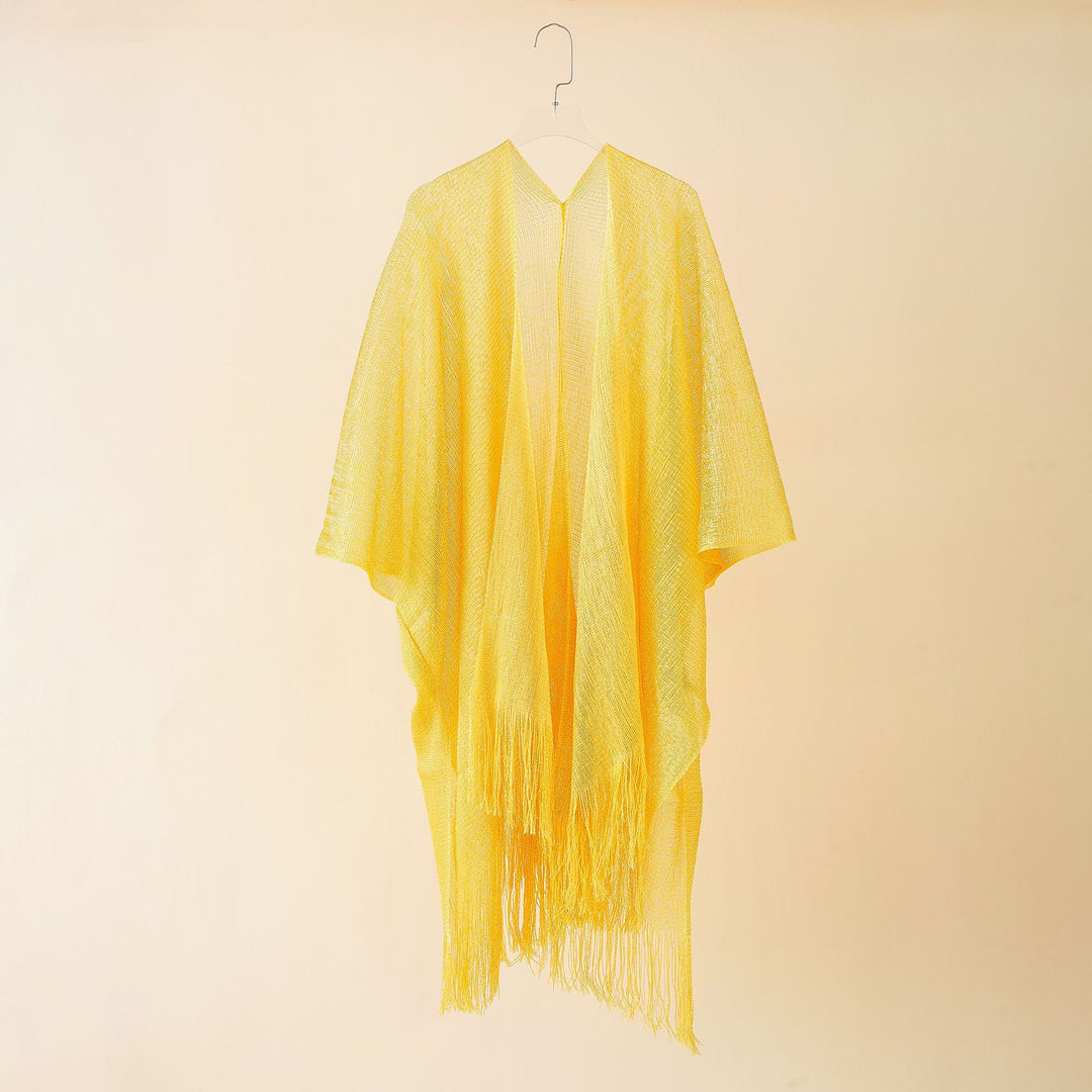 Damen Fransen-Kimono aus transparenter, luftiger Struktur Drune