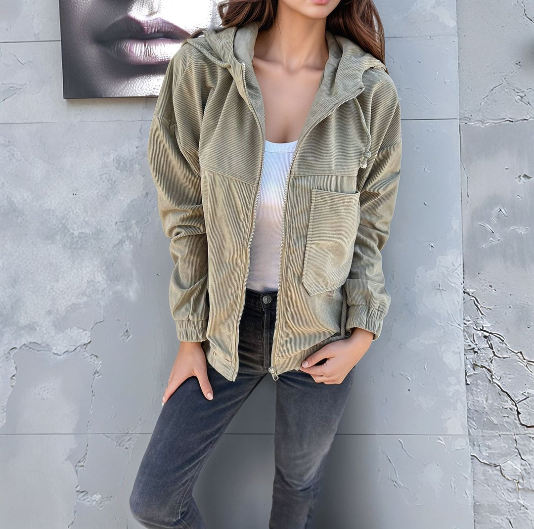 Damen modische Baumwolljacke mit Reißverschluss und praktischen Taschen Drune