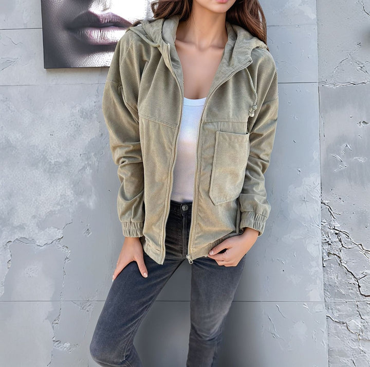 Damen modische Baumwolljacke mit Reißverschluss und praktischen Taschen Drune