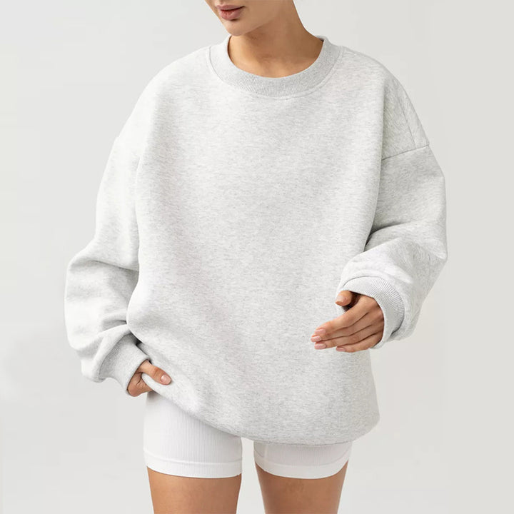 Damen oversized Sweatshirt mit Rundhalsausschnitt, French-Terry Innenfutter und überschnittener Schulter Drune
