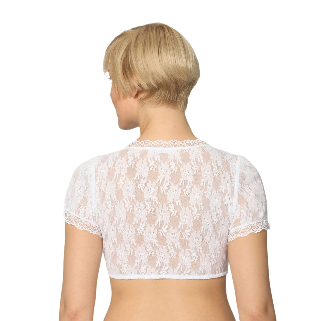 Damen  traditionelle Dirndlbluse mit feiner Spitze, tiefem Herzausschnitt und geraffter Taille Drune