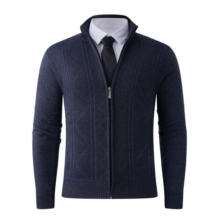 Herren Strick-Zipjacke mit Stehkragen und dezentem Rautenmuster Drune