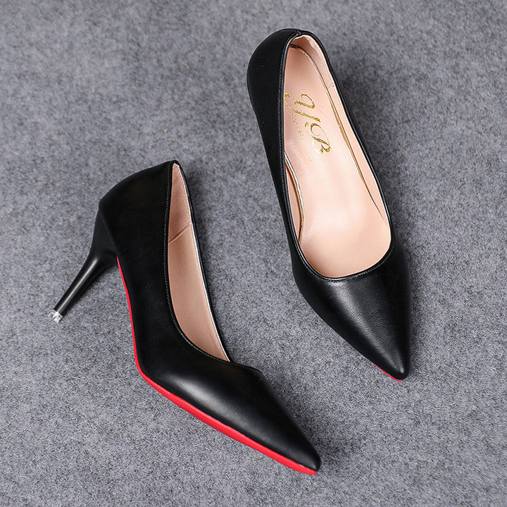 Damen spitze Stiletto-Pumps mit roter Sohle und Lederoptik Drune