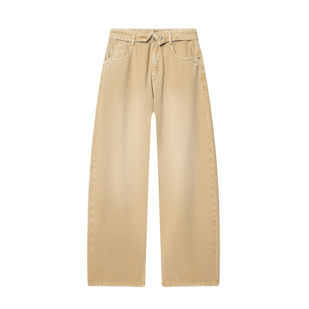 Damen nan hochgeschnittene weite Jeans mit geradem Bein, Destroyed‑Details und klassischer Five‑Pocket‑Passform Drune