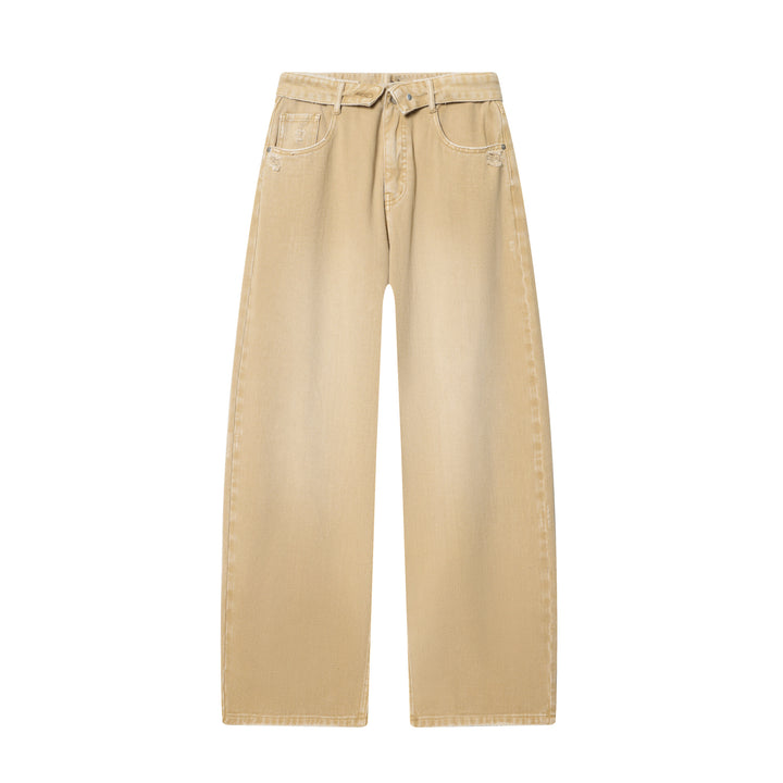 Damen nan hochgeschnittene weite Jeans mit geradem Bein, Destroyed‑Details und klassischer Five‑Pocket‑Passform Drune