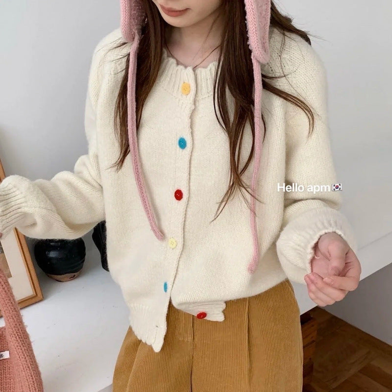 Damen Verspielter Strickcardigan mit bunten Knopfdetails und lässigem Schnitt Drune