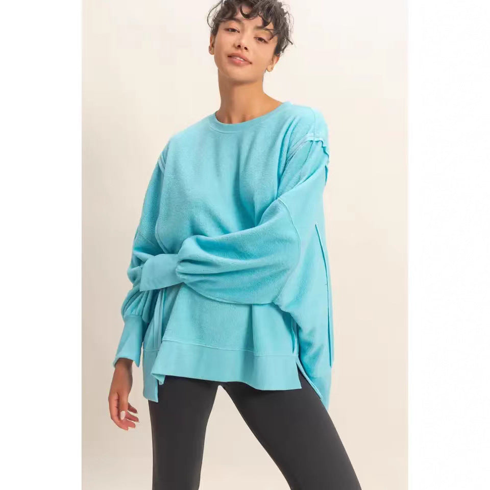 Damen lässiger Oversized-Pullover mit praktischen Taschen und hohem Kragen Drune