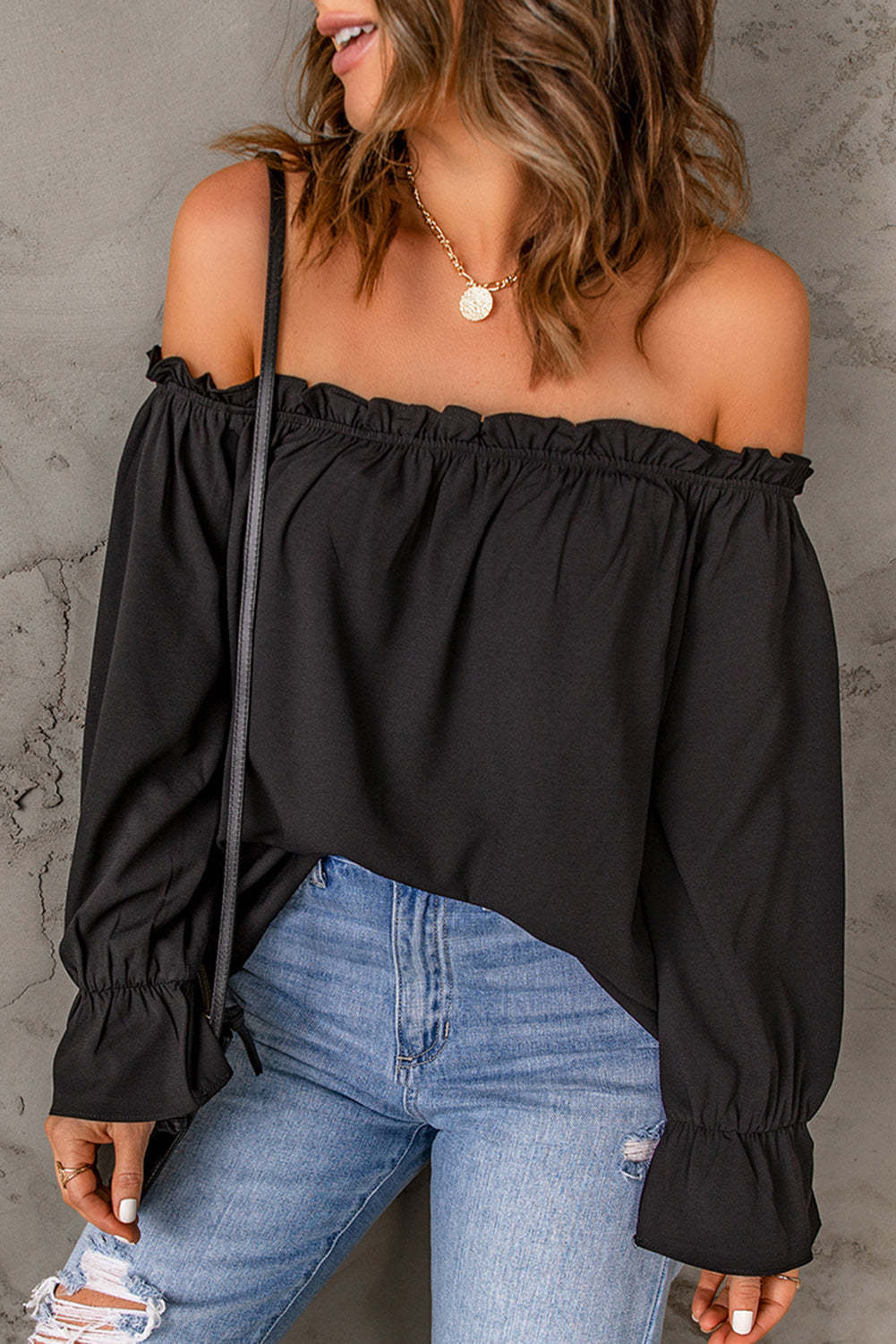 Damen Off-Shoulder Bluse mit Rüschendetails und lässigem Schnitt Drune