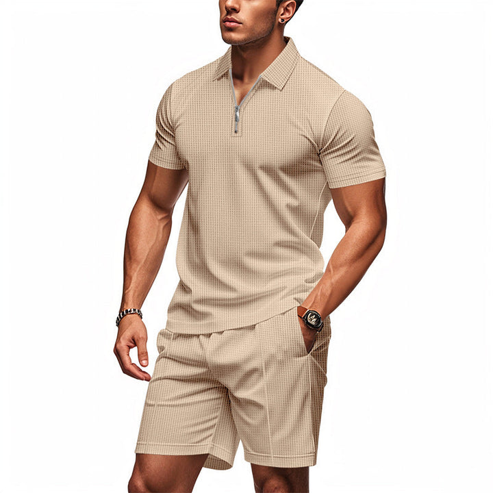 Herren Sportliches Kurzarm-Set mit teils strukturiertem Design und durchgehendem Reißverschluss Drune