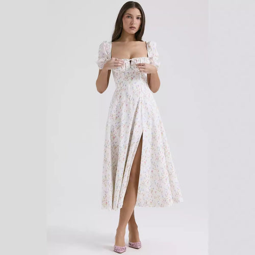 Damen Maxikleid mit floralem Muster und eleganter Taillenbetonung Drune
