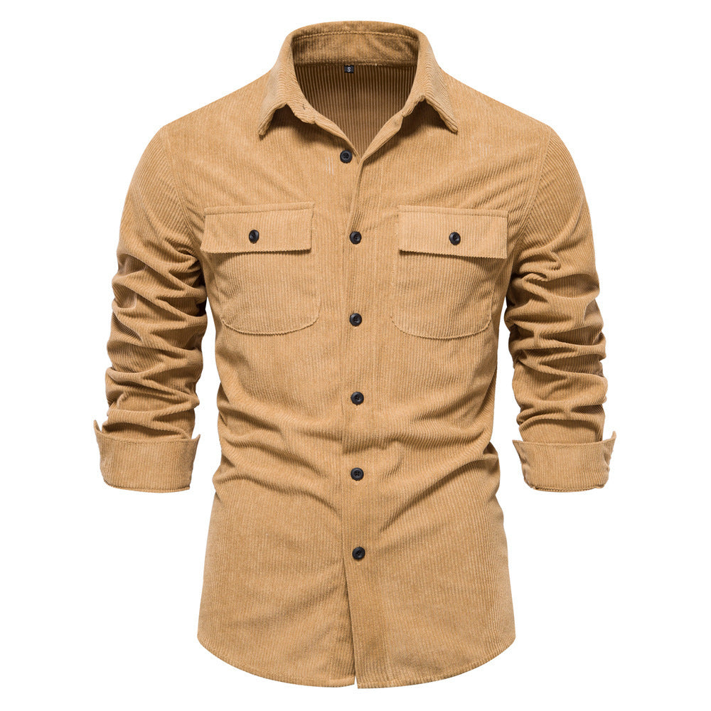 Herren nan feines Cord-Übershirt mit Brustpatten, durchgehender Knopfleiste und körpernaher Silhouette Drune